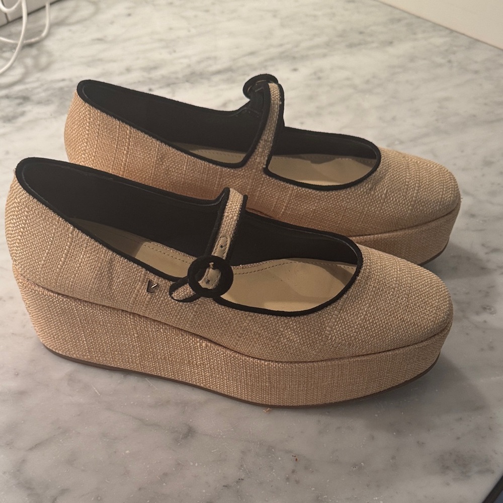 Larroude platform raffia Mary Jane Shoes